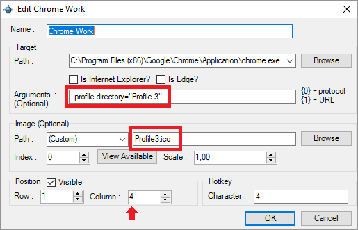 How to set up a shortcut to a profile